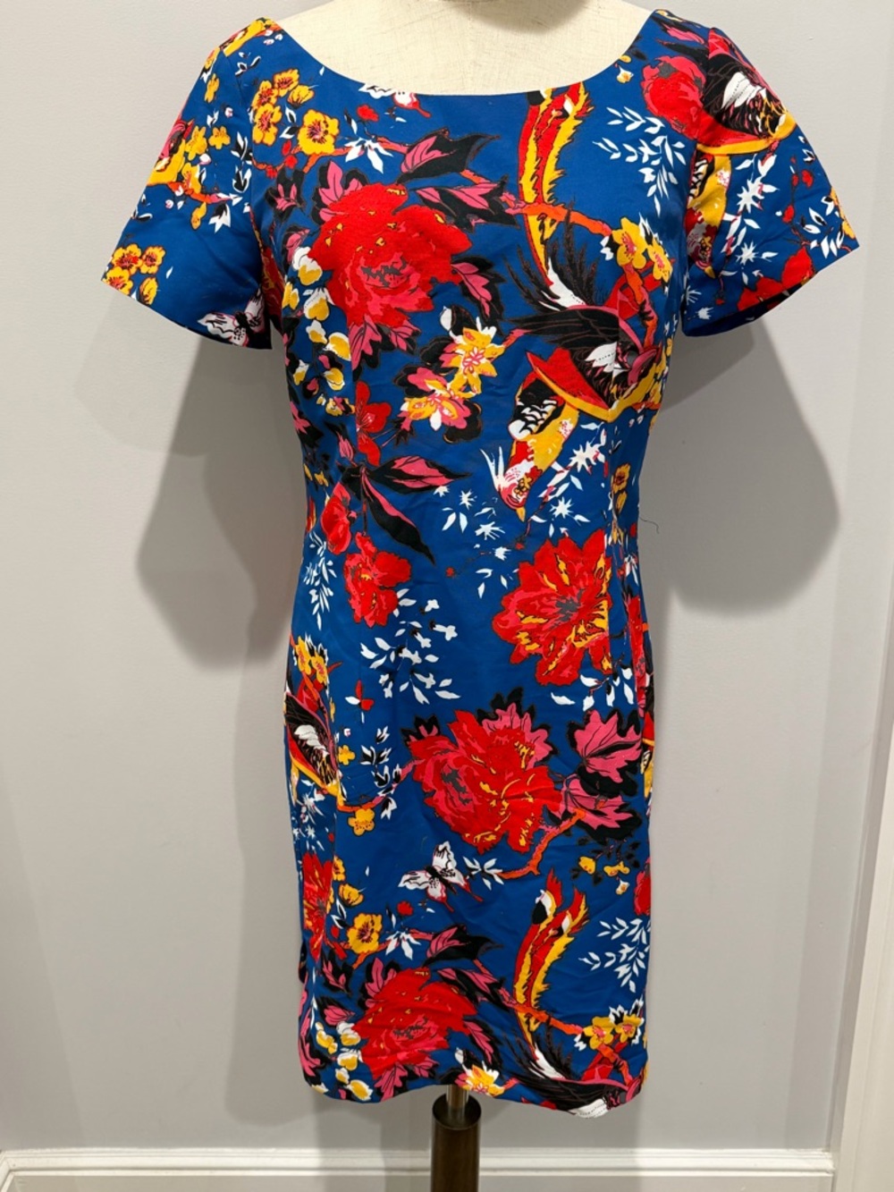 Plenty by Tracy Reese Blue Floral Mini Dress with Red & Yellow Blooms